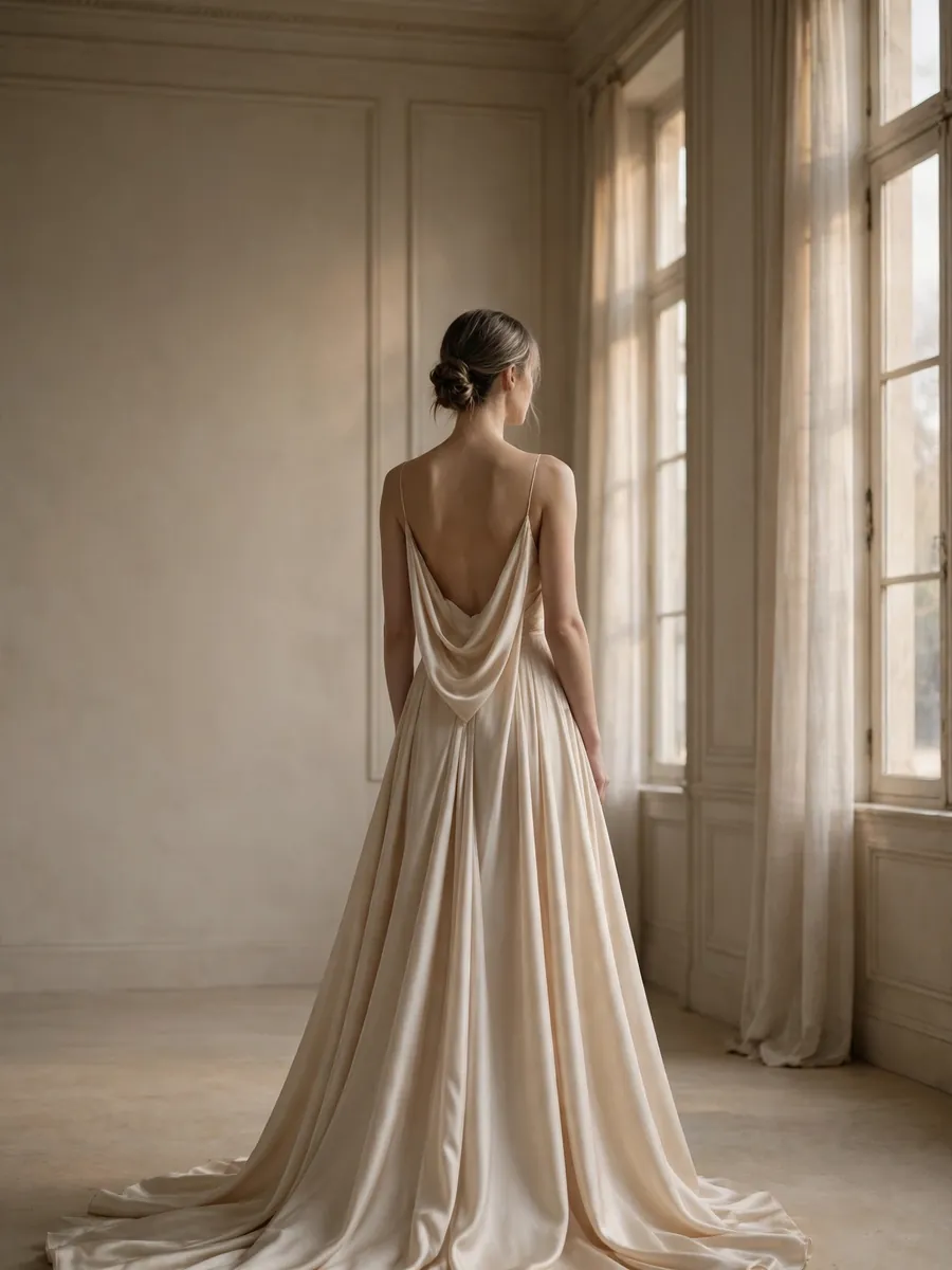 Woman in a champagne evening gown